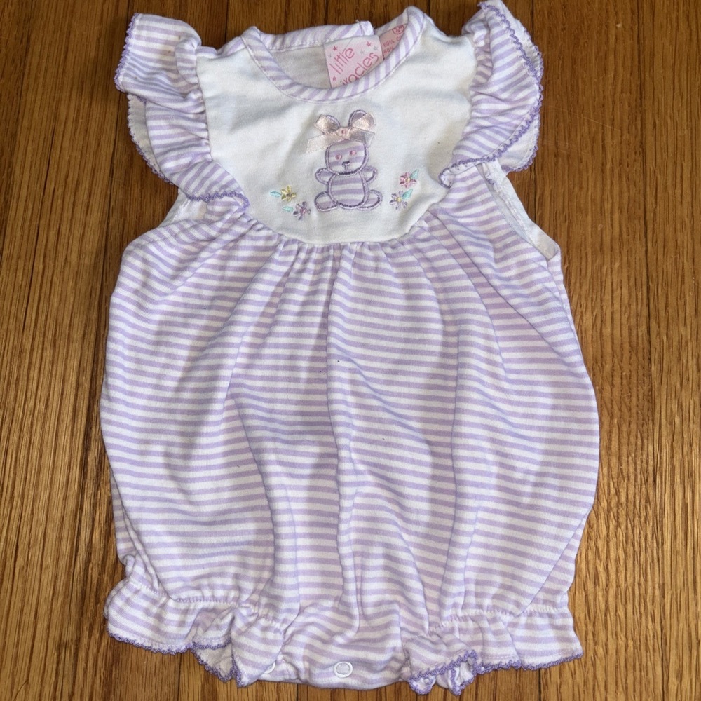 Little Miracles Baby Girl Pink Bunny Floral Romper‎ Outift 3 Mo Vintage Purple